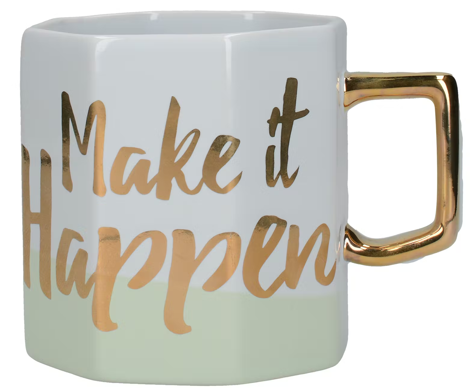 Make it Happen Octagonal Mug with Gold Detail 