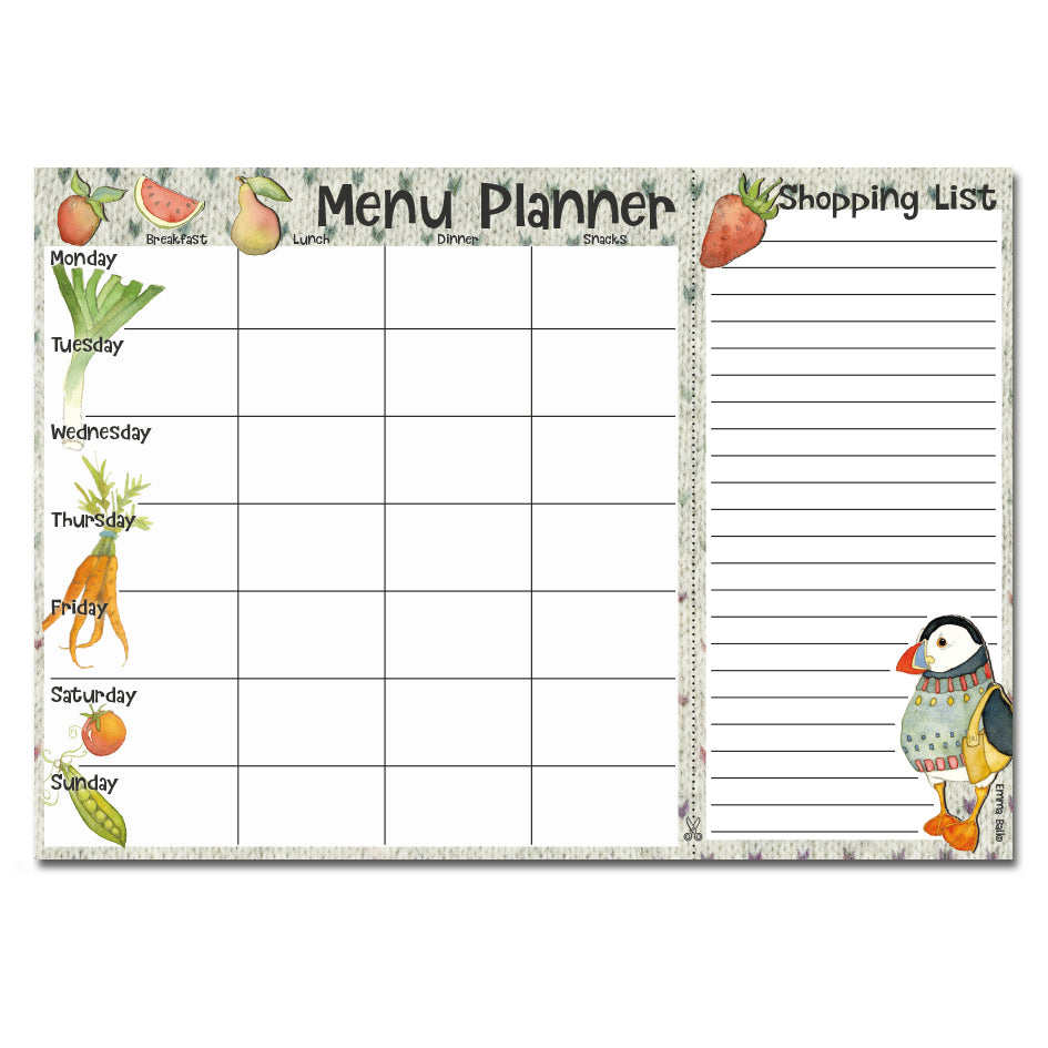 Puffins in Woolly Jumpers Weekly Menu Planner by Emma Ball - Kate's Cupboard