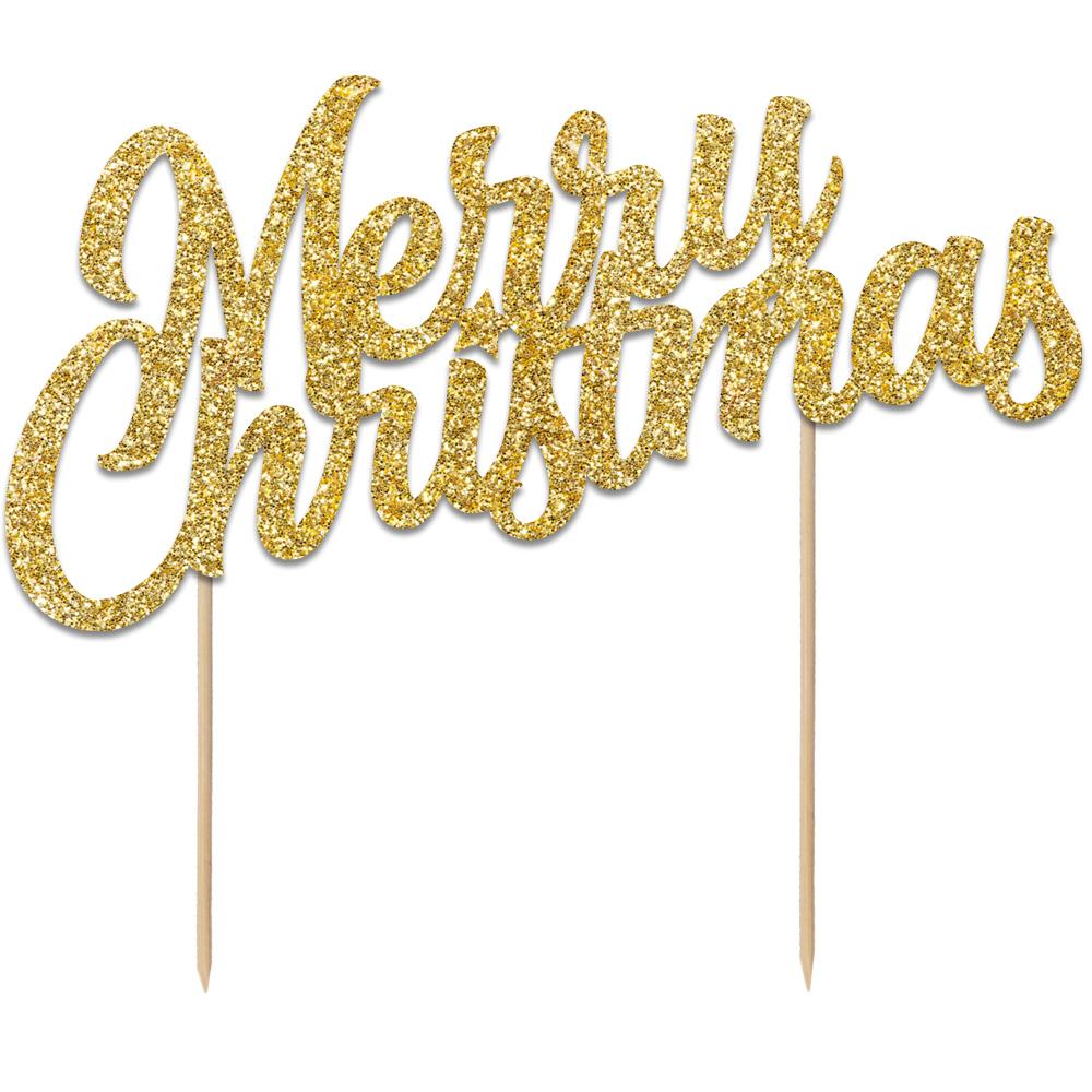 Merry Christmas Gold Glitter Stand Up Cake Topper - The Cooks Cupboard Ltd