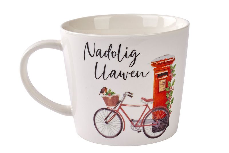 Nadolig Llawen Christmas Robin with Post Box Festive Mug - The Cooks Cupboard Ltd