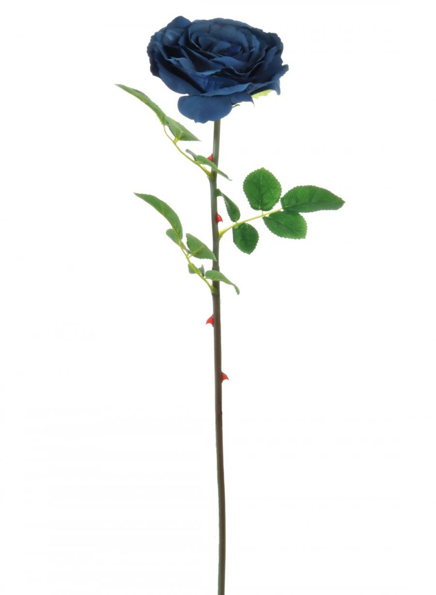 Artificial Flower Stem Tudor Rose - Navy Blue