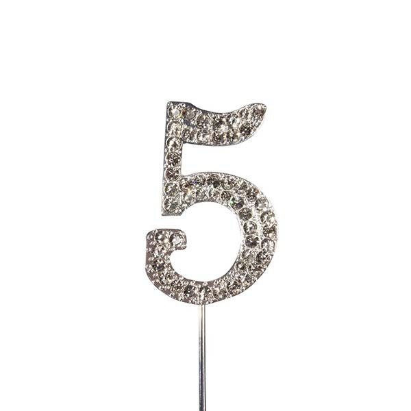 Diamante Number Cake Topper on pick -5 - The Cooks Cupboard Ltd