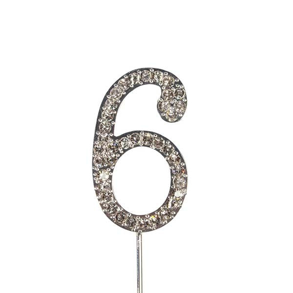 Diamante Number Cake Topper on pick -6 - The Cooks Cupboard Ltd