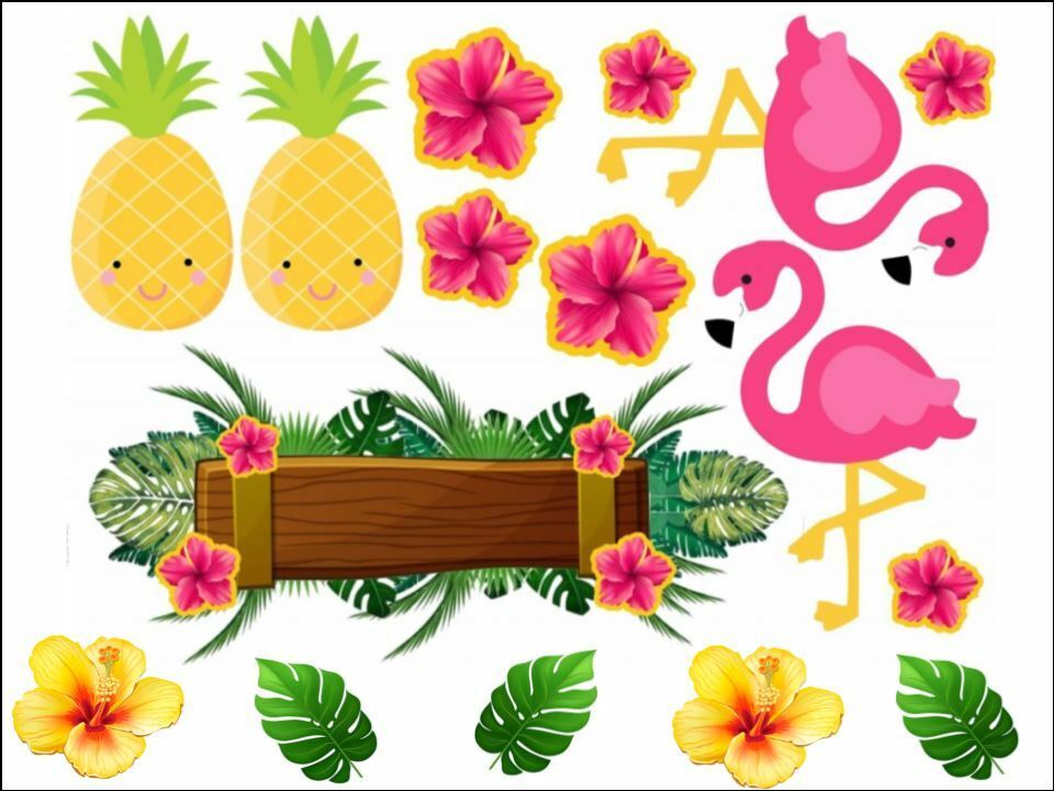 pineapple tropical flamingos pink Edible Printed Cake Decor Toppers Icing Sheet