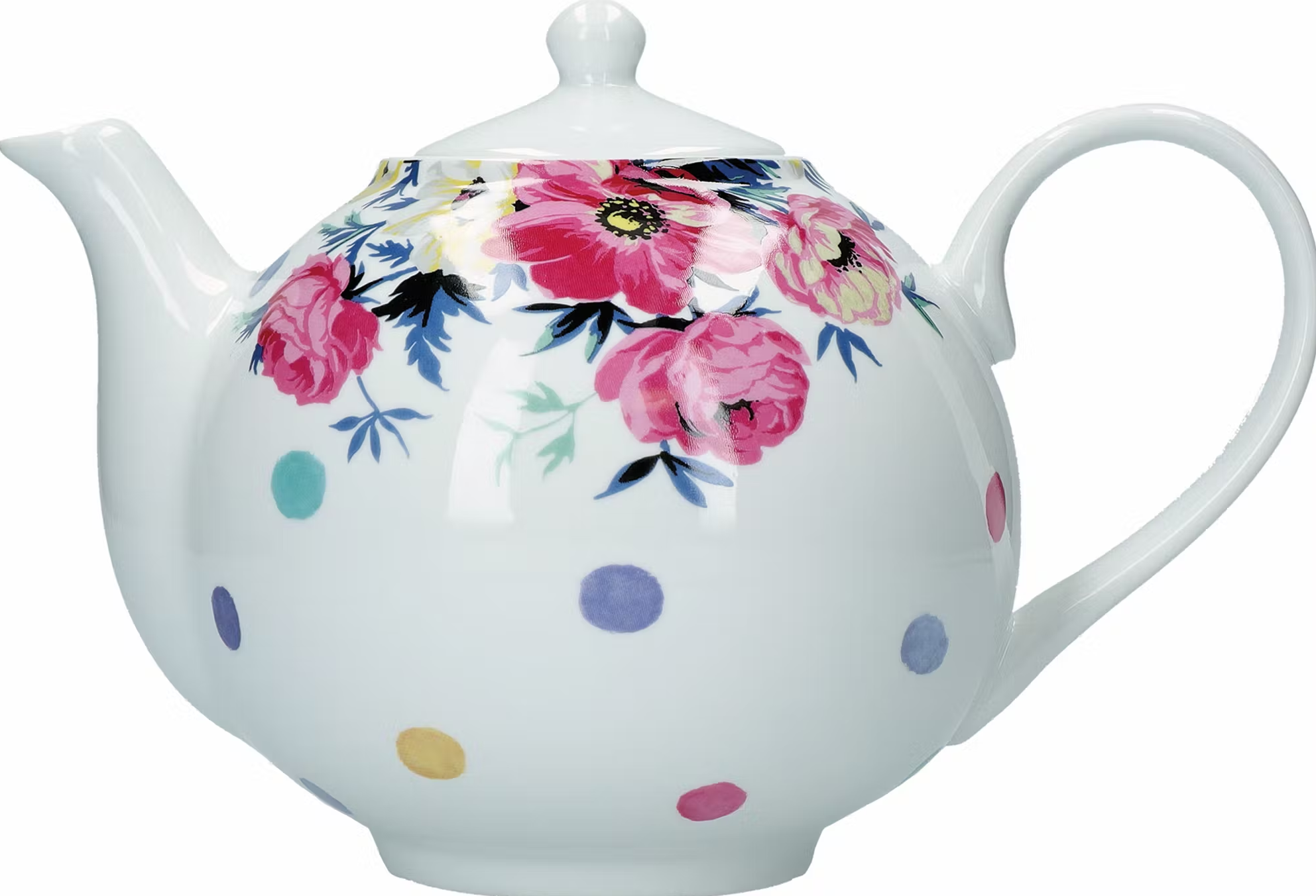 Mikasa Clovelly Porcelain 1 Litre Teapot with Floral Detail and Colourful Spots