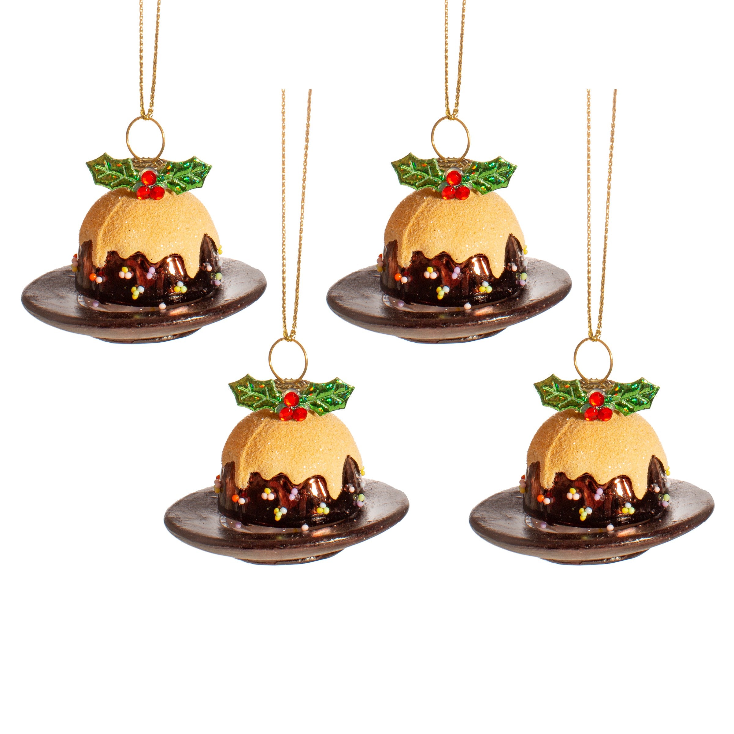 Sass and Belle Set of Four Christmas Pudding Hanging Decorations - Kate's Cupboard