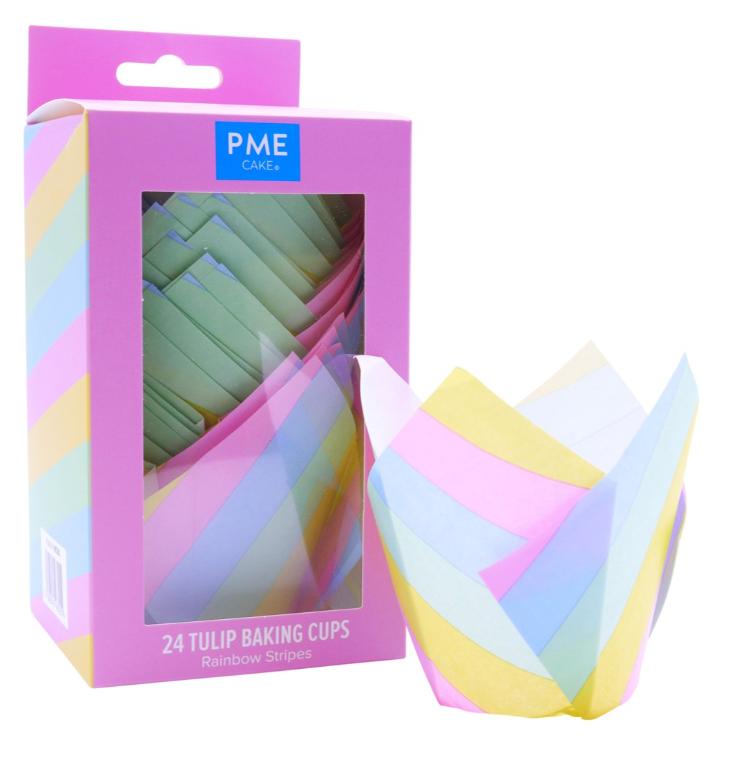 PME Tulip Cupcake / Muffin Baking Cases - Pack of 24 - Rainbow Stripes