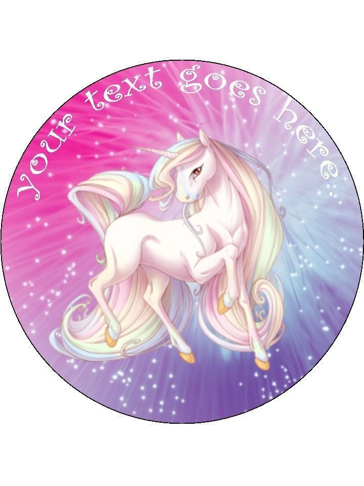 Pink Sparkle Girly Unicorn Personalised Edible Cake Topper Round Wafer Paper - The Cooks Cupboard Ltd