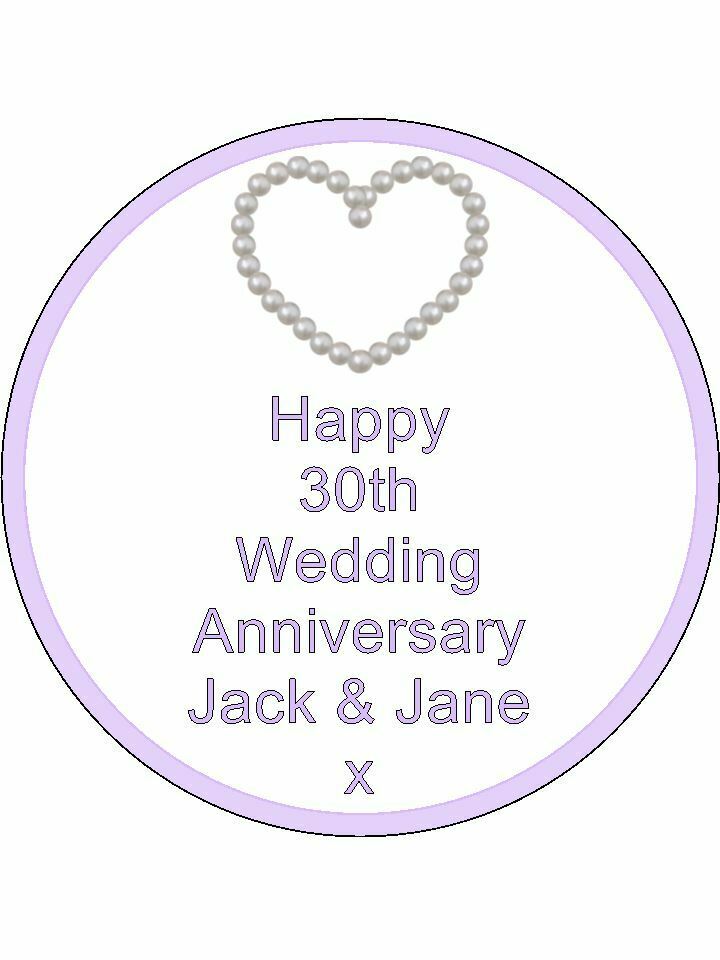Pearl 30 years anniversary Personalised Edible Cake Topper Round Icing - The Cooks Cupboard Ltd