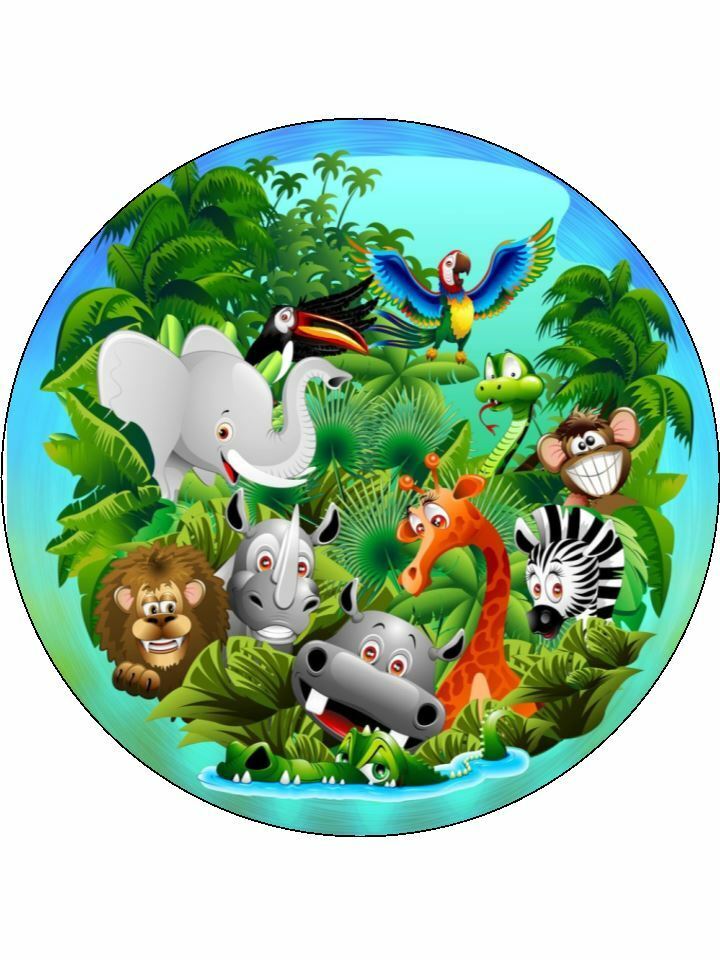 Wild animals Jungle animals Personalised Edible Cake Topper Round Icing Sheet - The Cooks Cupboard Ltd