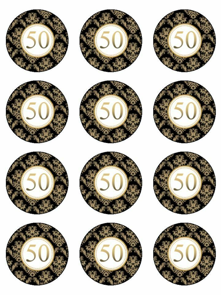 Happy Anniversary 50th 50 birthday Edible Printed CupCake Toppers Icing Sheet of 12 Toppers - The Cooks Cupboard Ltd