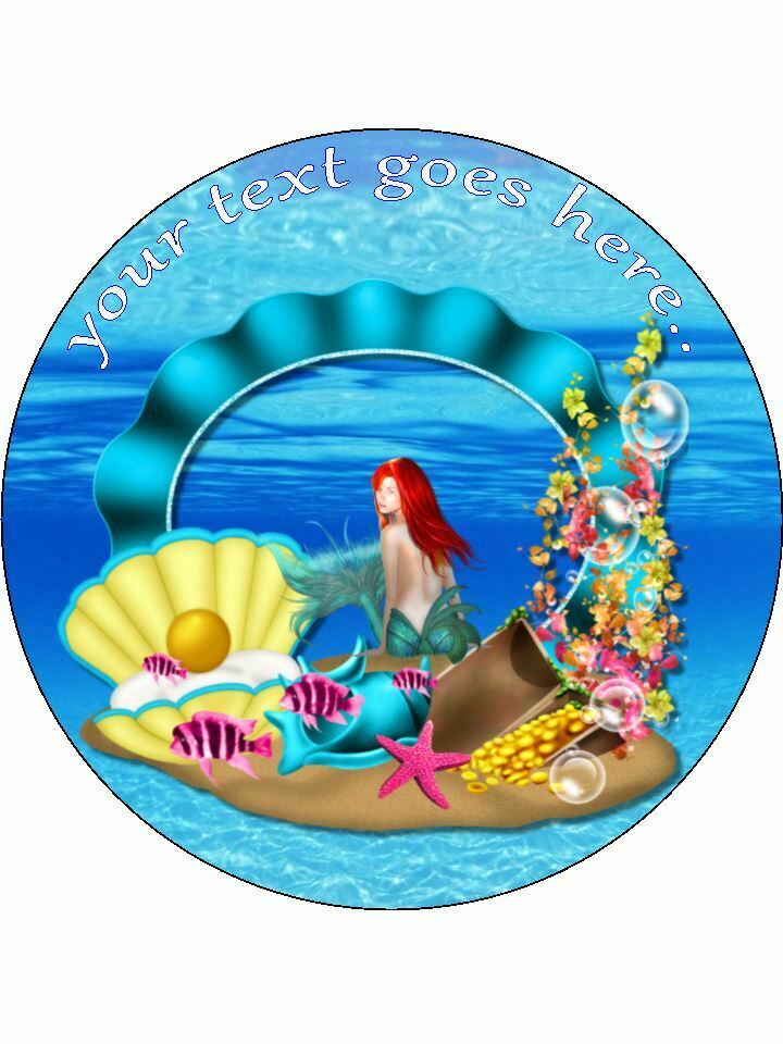 Mermaid Under the sea shell Personalised Edible Cake Topper Round Icing Sheet - The Cooks Cupboard Ltd
