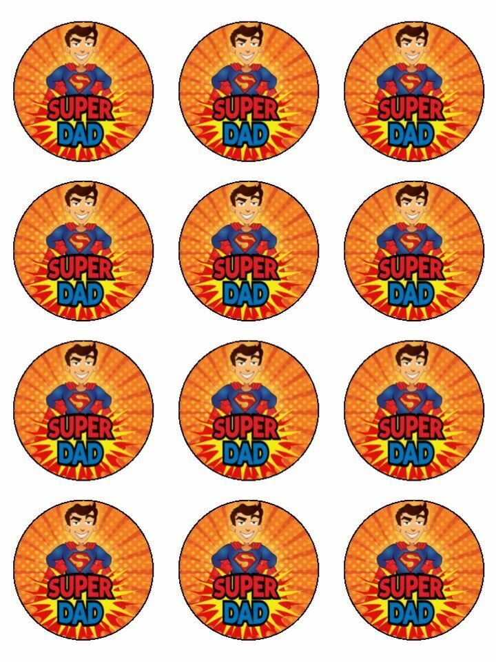Super hero Dad Father's day Edible Printed CupCake Toppers Icing Sheet of 12 Toppers - The Cooks Cupboard Ltd