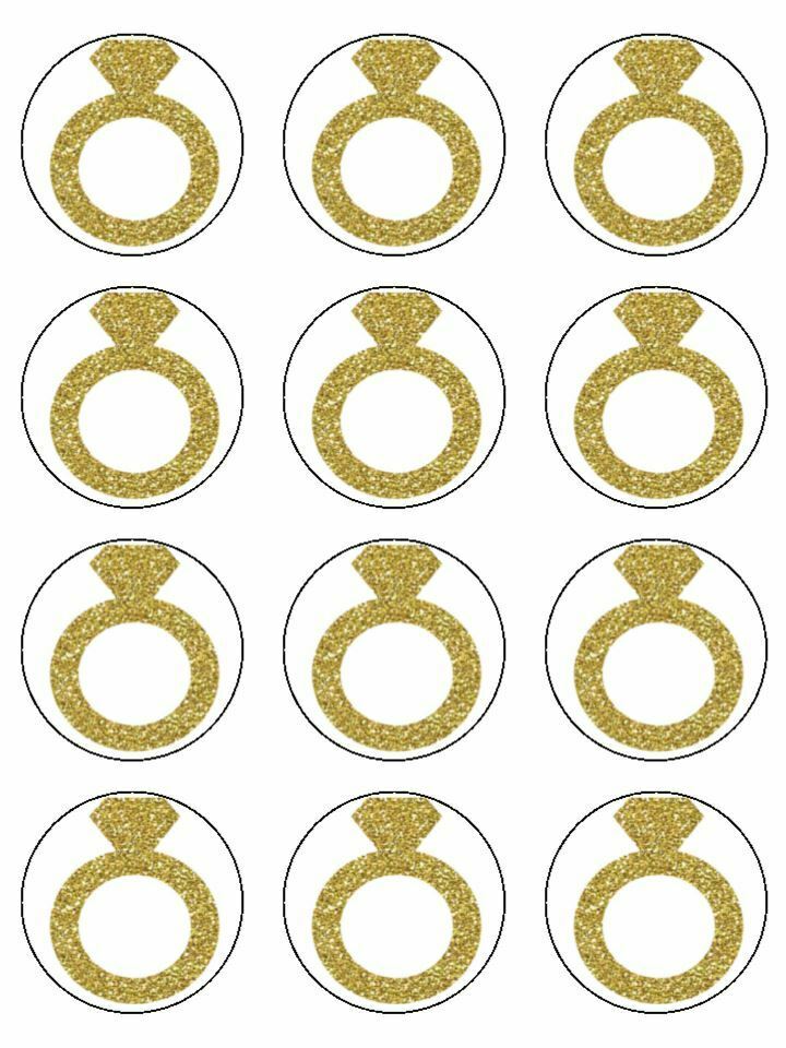 Rings Engagement ring Gold Edible Printed CupCake Toppers Icing Sheet of 12 Toppers - The Cooks Cupboard Ltd