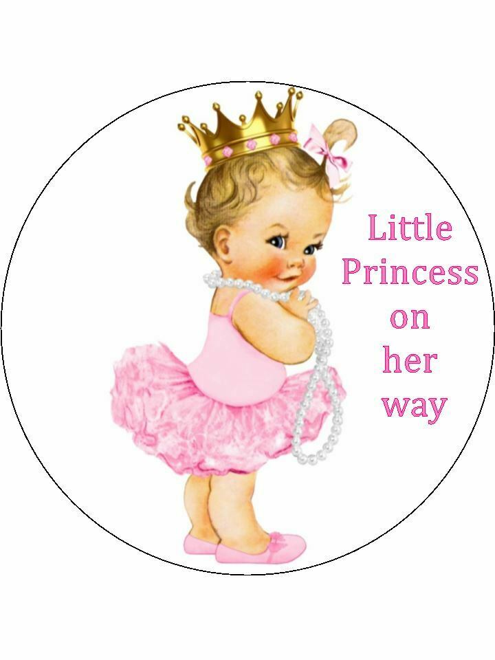 Baby girl Princess baby shower puff Personalised Edible Cake Topper Round Icing Sheet - The Cooks Cupboard Ltd