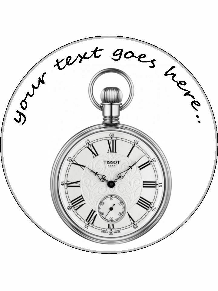 Pocket watch silver watch Personalised Edible Cake Topper Round Icing Sheet - The Cooks Cupboard Ltd