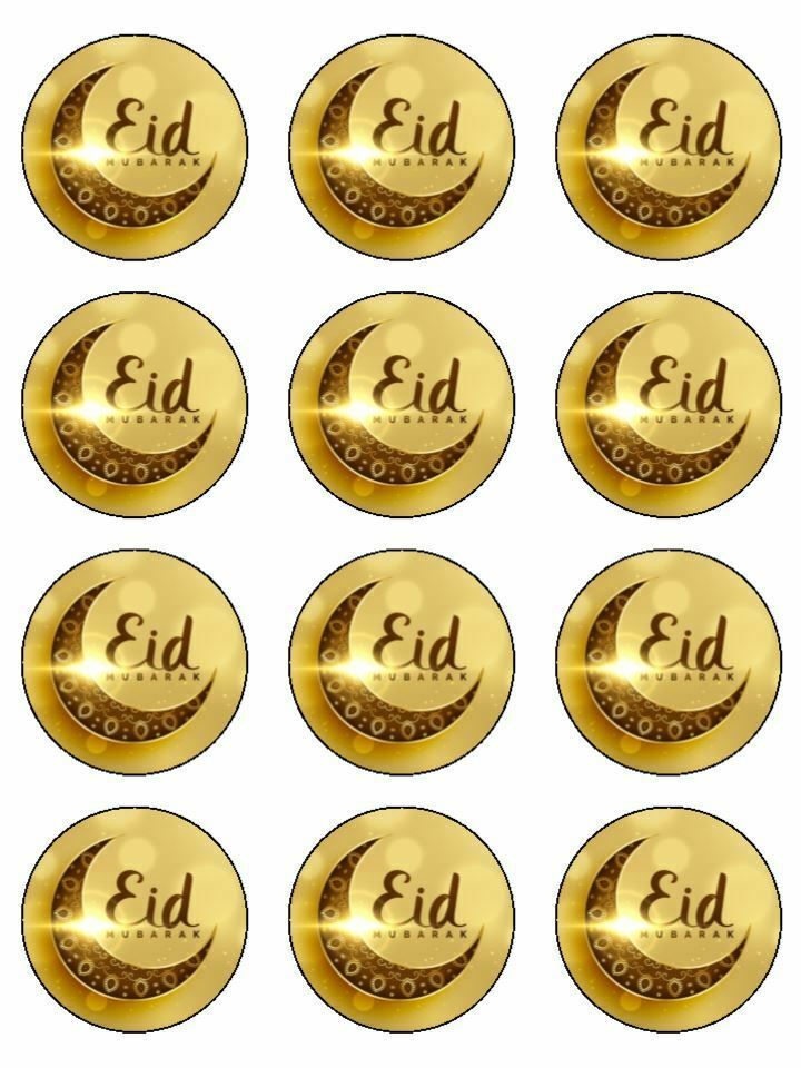 Eid Mubarak Happy Festival moon Edible Printed CupCake Toppers Icing Sheet of 12 Toppers - The Cooks Cupboard Ltd