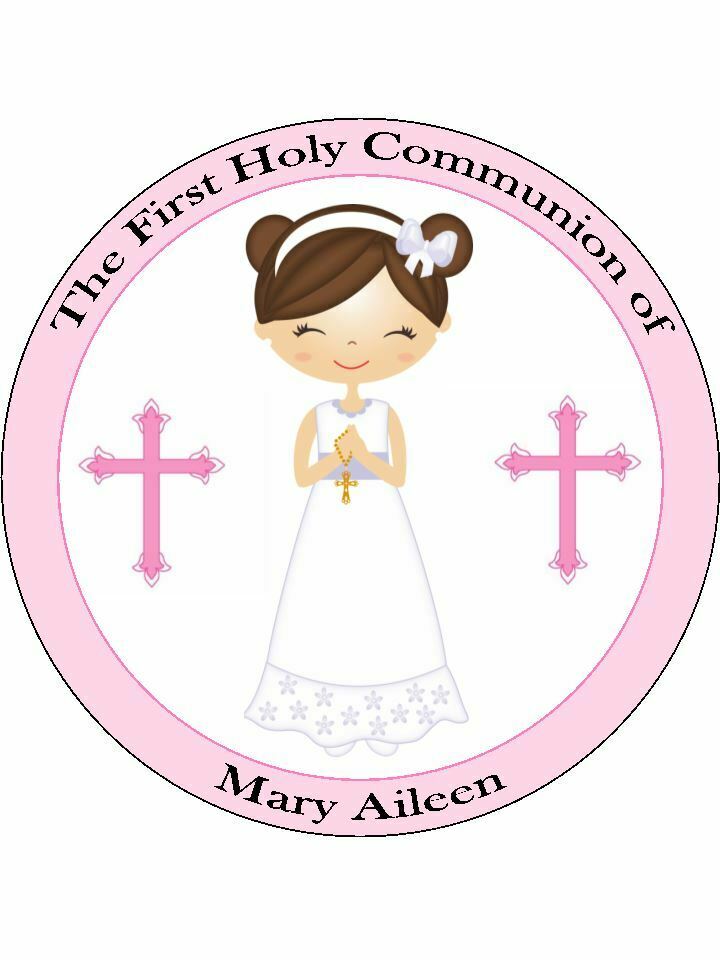 1st First Holy Communion Pink Personalised Edible Cake Topper Round Icing Sheet - The Cooks Cupboard Ltd