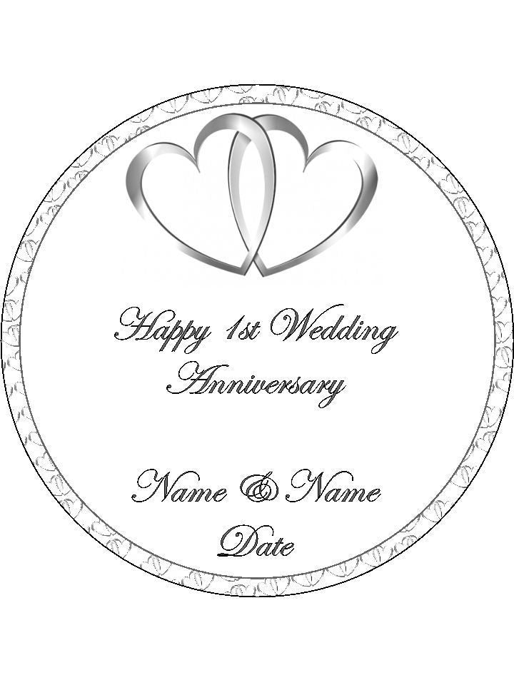 1st First Happy Wedding Anniversary Personalised Edible Cake Topper Round Icing Sheet - The Cooks Cupboard Ltd