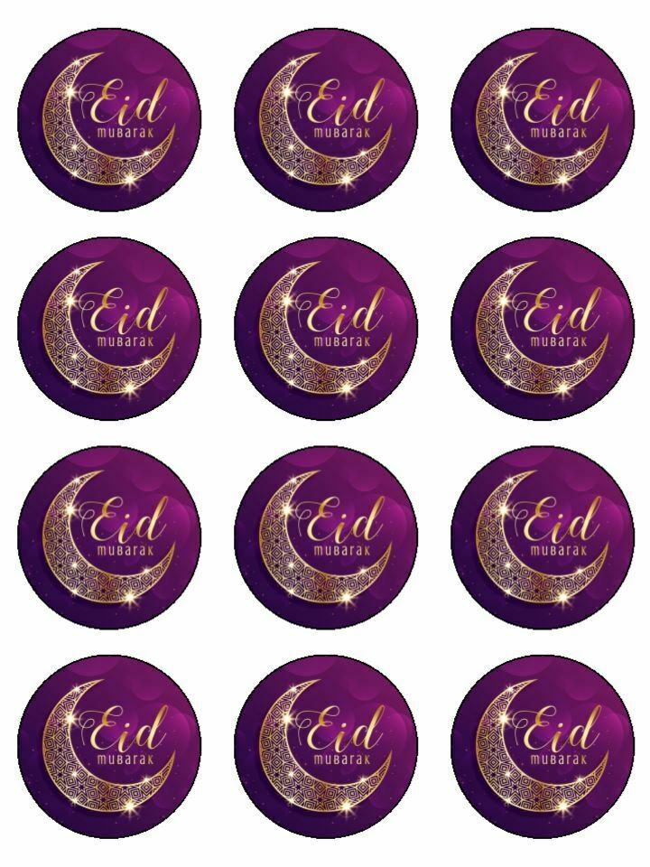 Eid Mubarak Happy Festival Edible Printed CupCake Toppers Icing Sheet of 12 Toppers - The Cooks Cupboard Ltd
