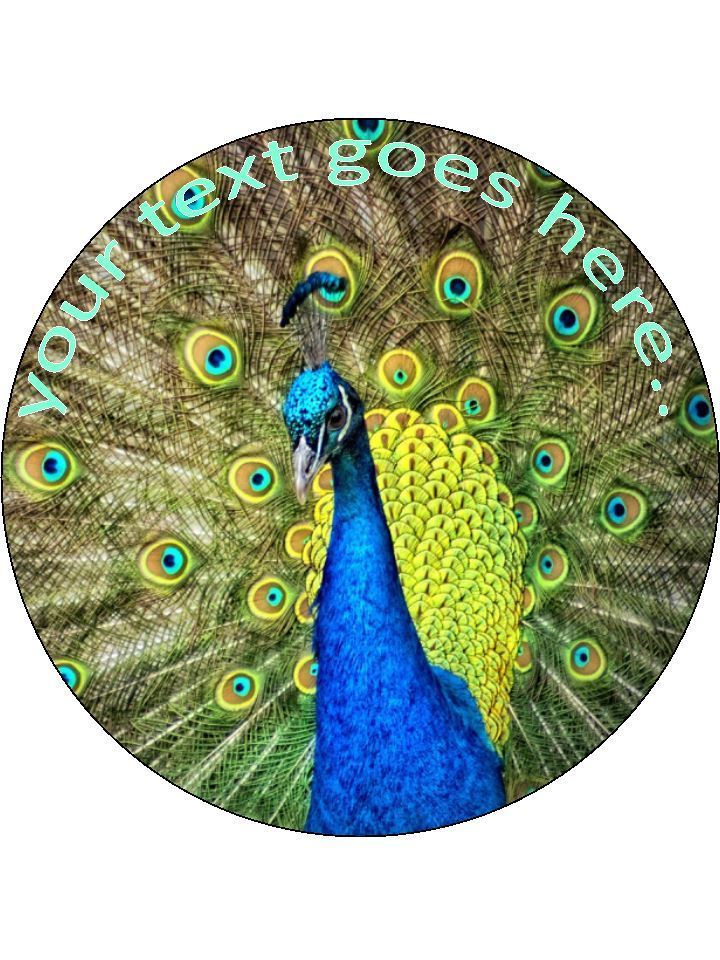 Peacock feathers wildlife Personalised Edible Cake Topper Round Wafer Paper - The Cooks Cupboard Ltd