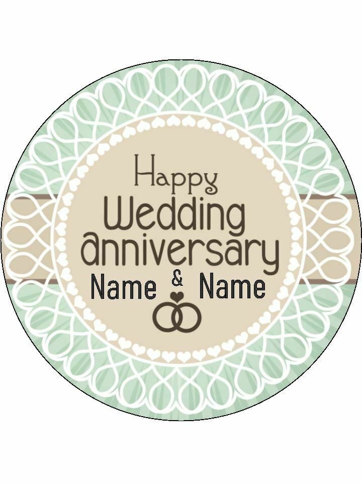 Happy Anniversary Personalised Edible Cake Topper Round Icing Sheet - The Cooks Cupboard Ltd