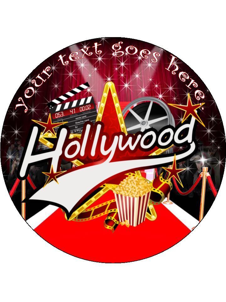 Hollywood Movies film red carpet Personalised Edible Cake Topper Round Icing Sheet - The Cooks Cupboard Ltd