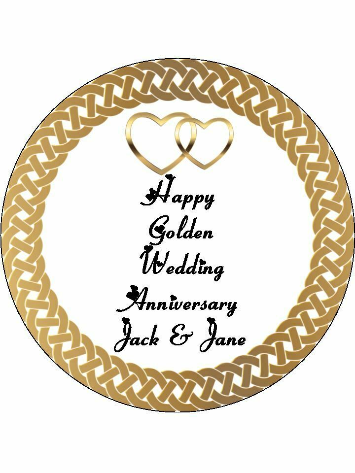 Golden wedding anniversary Personalised Edible Cake Topper Round Icing Sheet - The Cooks Cupboard Ltd
