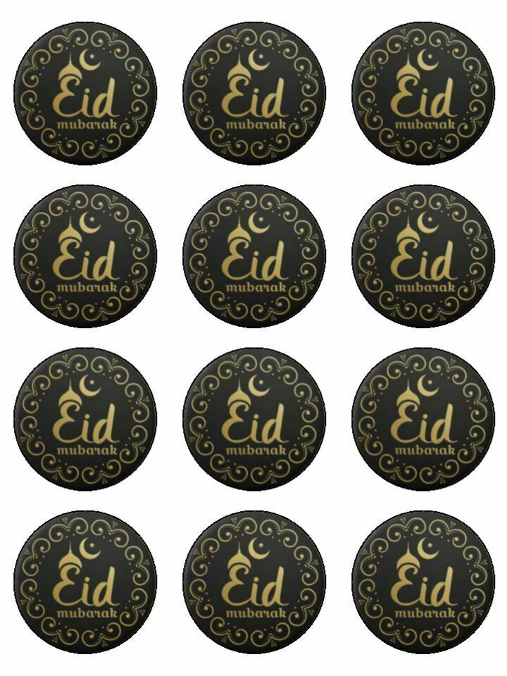 Eid Mubarak Happy Festival gold Edible Printed CupCake Toppers Icing Sheet of 12 Toppers - The Cooks Cupboard Ltd