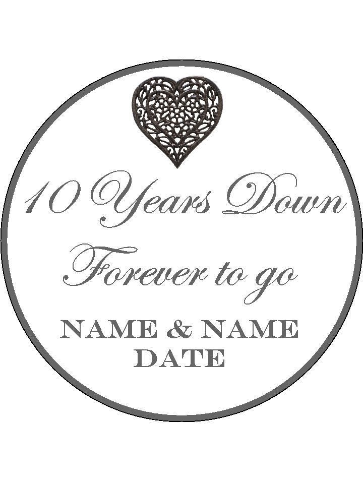 10th Tenth Wedding Anniversary Personalised Edible Cake Topper Round Icing Sheet - The Cooks Cupboard Ltd
