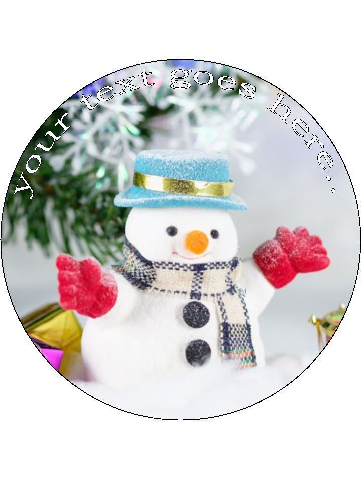 Christmas Cute Snowman Snow Personalised Edible Cake Topper Round Icing Sheet - The Cooks Cupboard Ltd