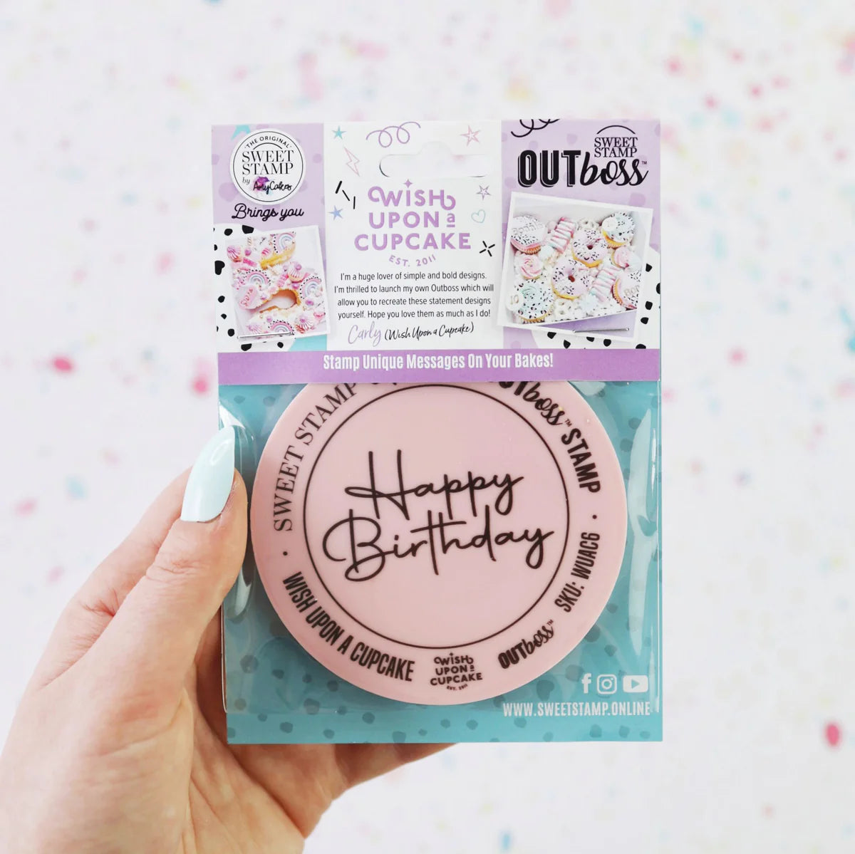 Sweet Stamp OUTboss Outbossing Sugarcraft Stamp - Happy Birthday - Wish Upon a Cupcake