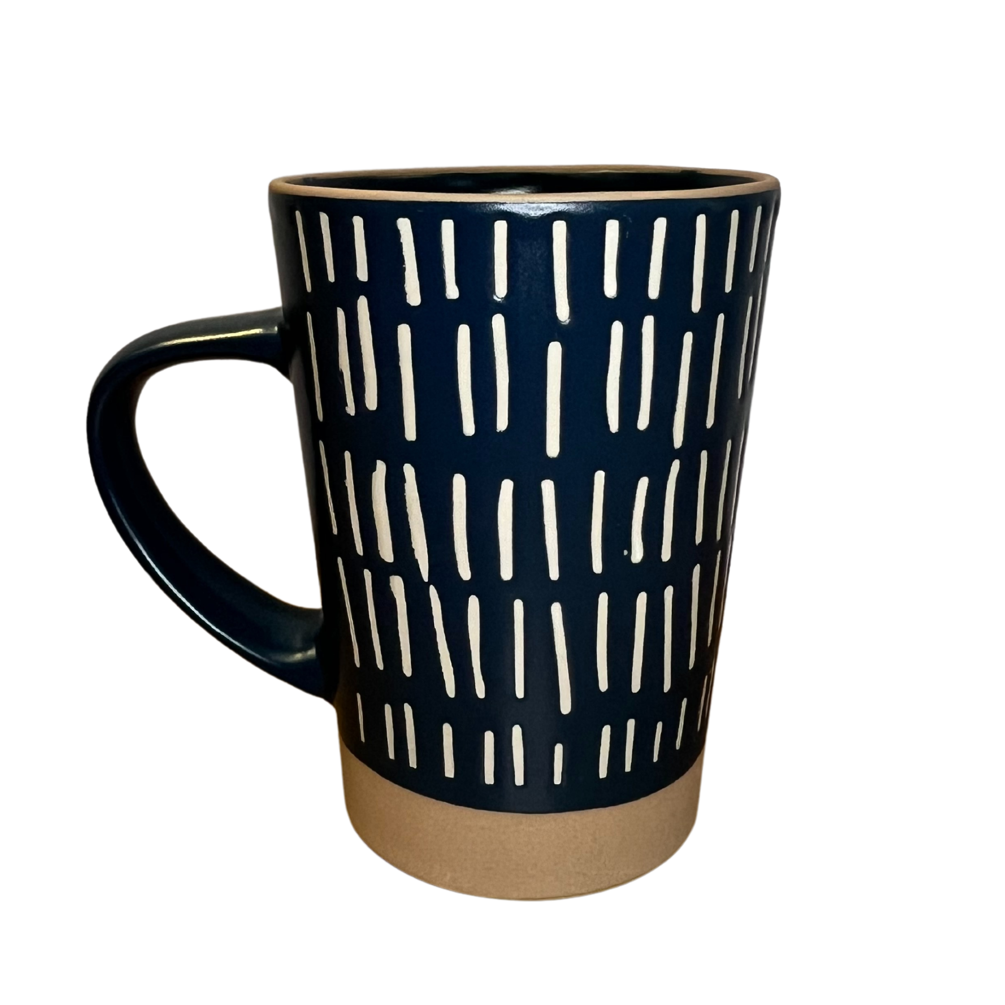 Stoneware Navy Blue Mug with Stripe Design