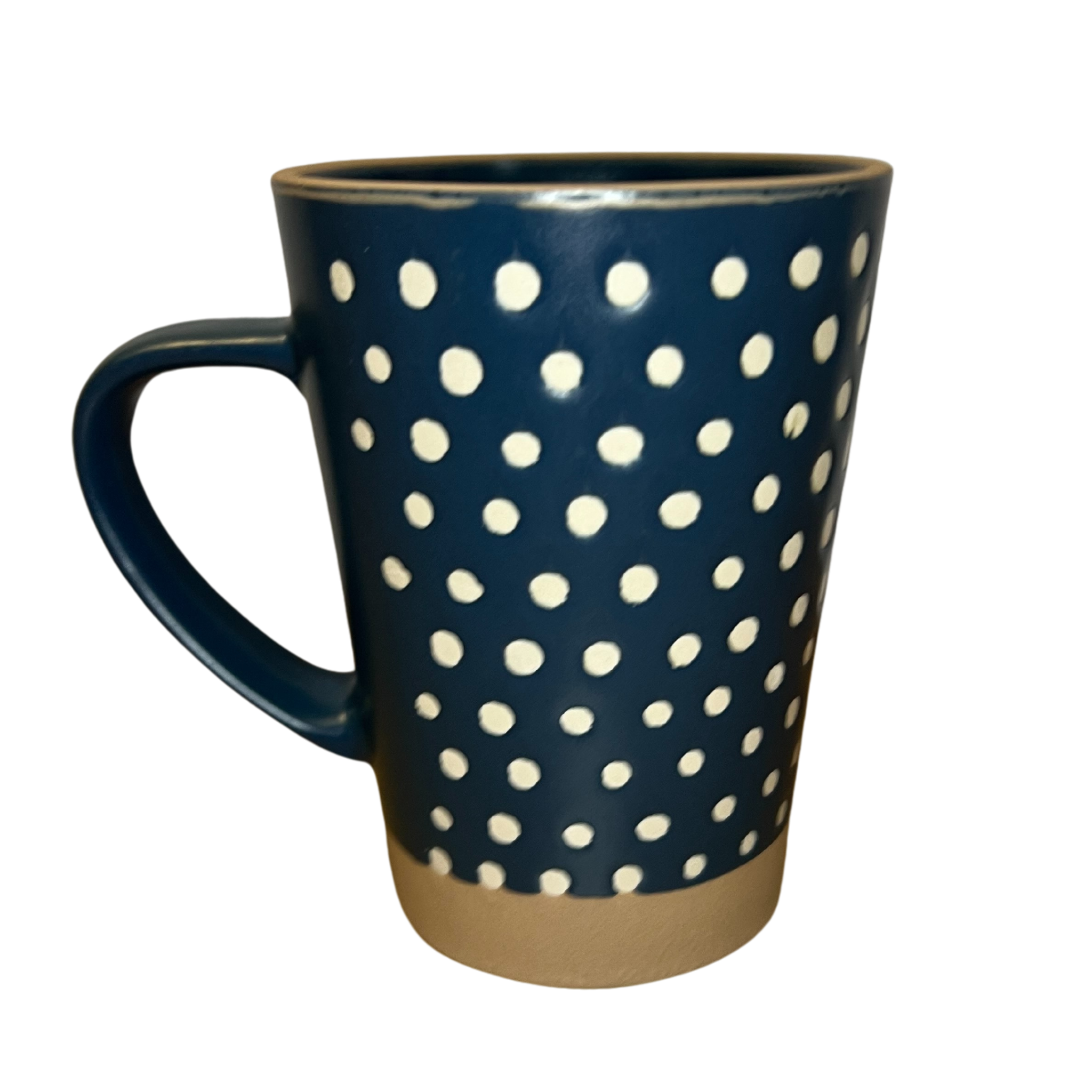 Stoneware Navy Blue Mug with Polka Dot Design 