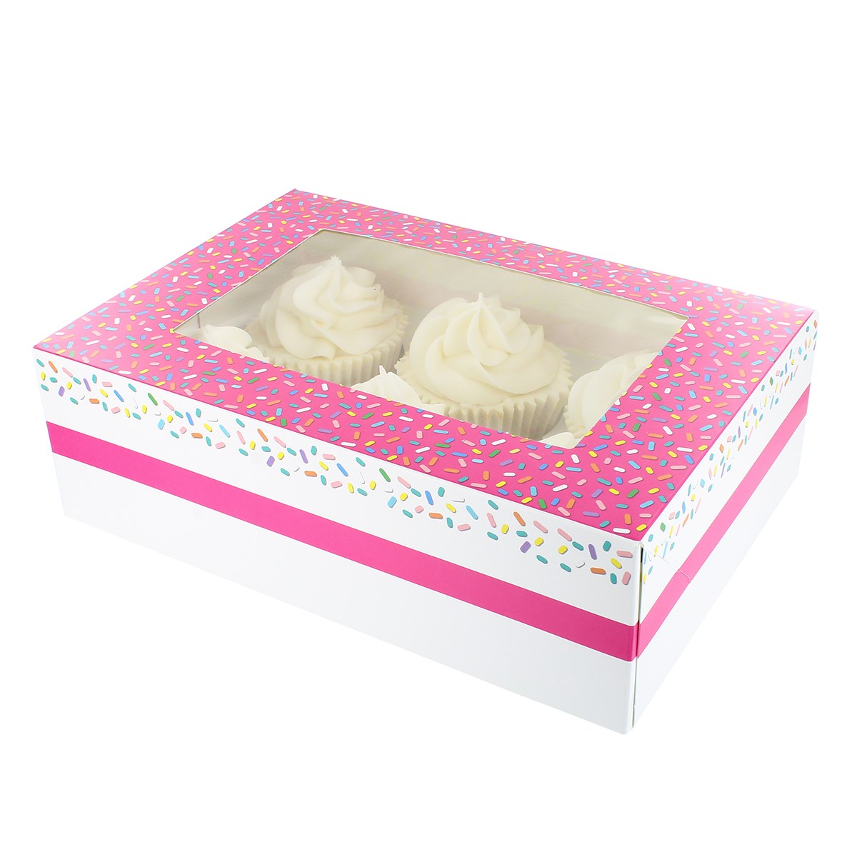 6 Cavity Standard Cupcake / 12 Cavity Mini Cupcake Pink Sprinkles Cupcake Presentation Box - Kate's Cupboard