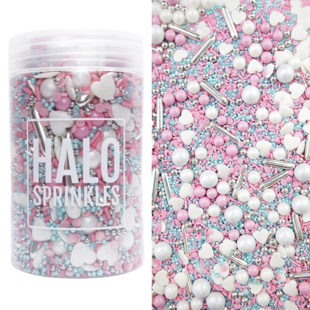 Halo Sprinkles - Luxury Edible Sprinkle Blend - Stacey's Mom - Pink, White, Blue, Silver - Kate's Cupboard