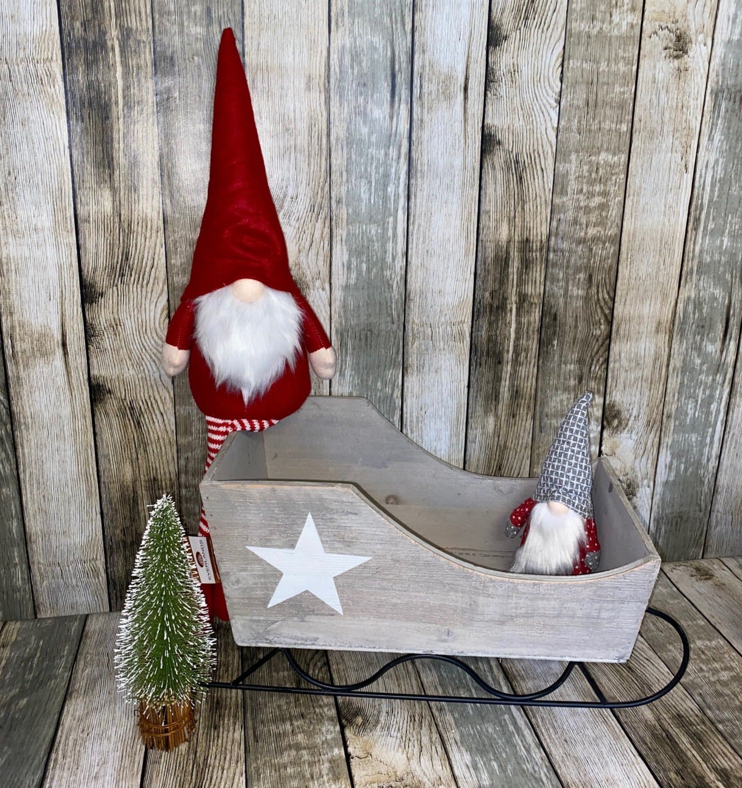 Wooden Decorative Christmas Sleigh with Star Detail and Metal Skids - Kate's Cupboard