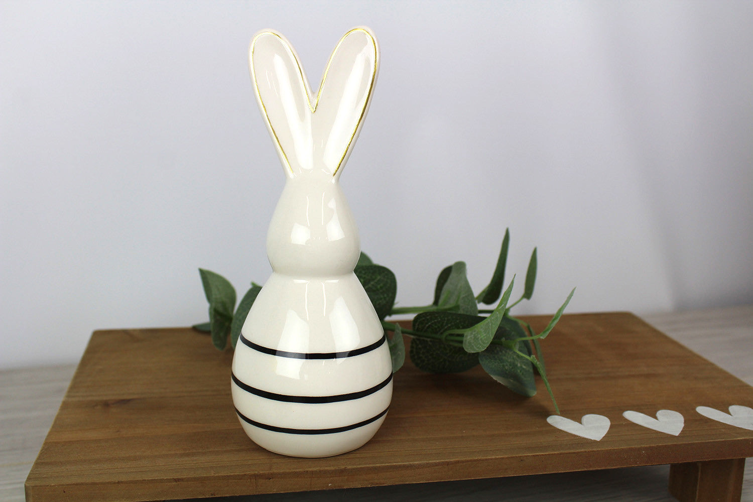 Ceramic Bunny rabbit Ornament with Stripy Design and Gold Ear Detail - Kate's Cupboard