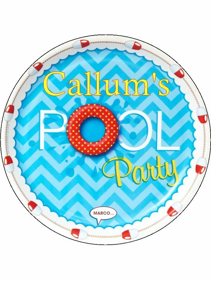 swimming party pool party Personalised Edible Cake Topper Round Icing Sheet - The Cooks Cupboard Ltd