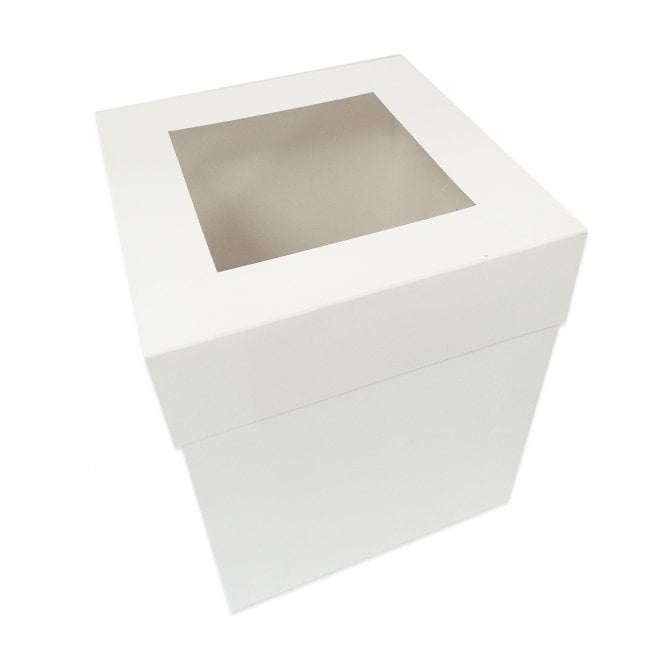 White Tall Cake Box with Window Lid - 8" x 8" x 10"