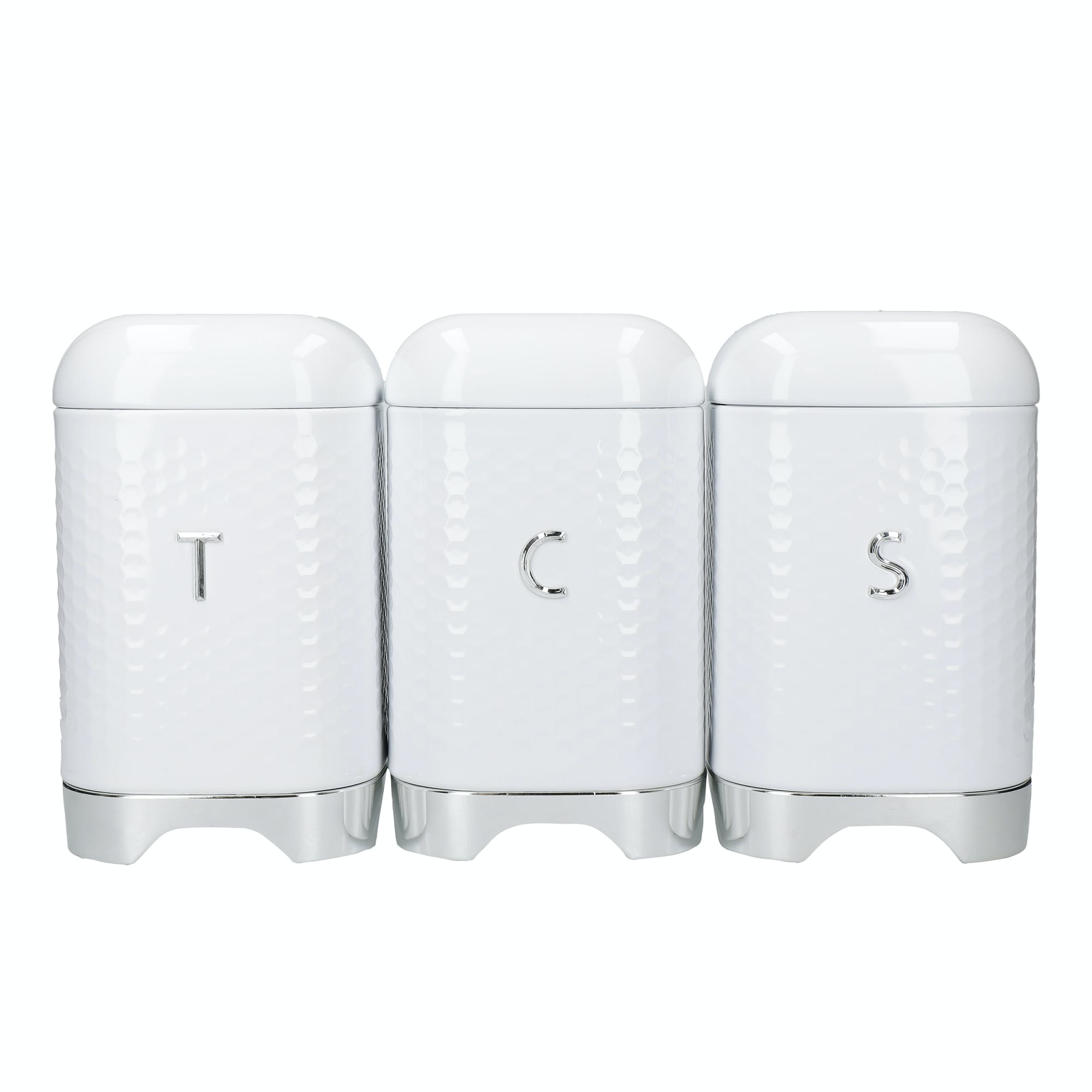 KitchenCraft Lovello Tea, Coffee and Sugar Storage Canisters Set Ice White - The Cooks Cupboard Ltd