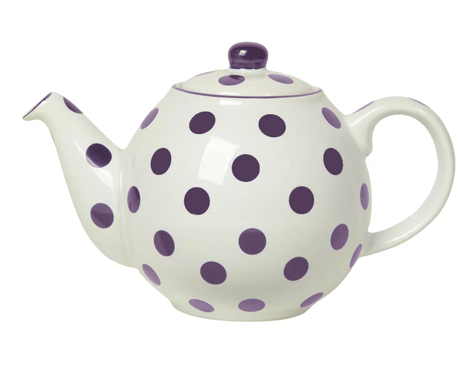London Pottery Globe® 4 Cup Teapot Ivory With Aubergine Purple Spots