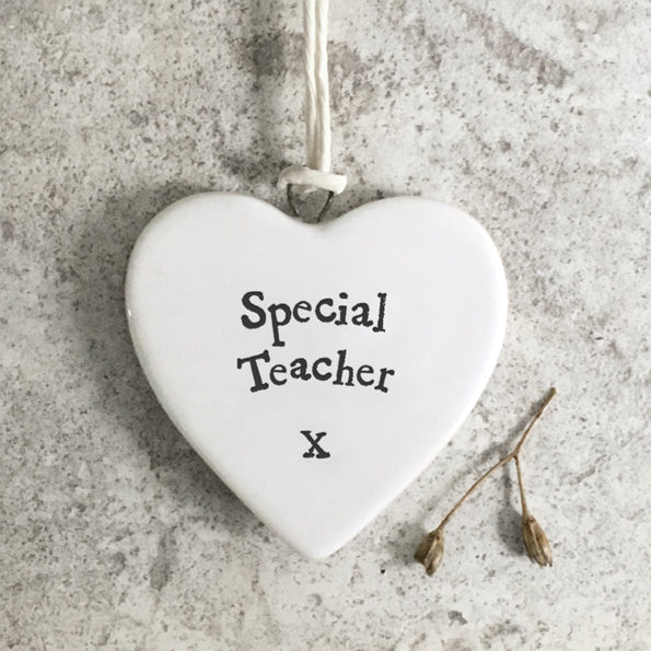 Flat Porcelain Heart Shaped Hanging Decoration - Special Teacher - Kate's Cupboard