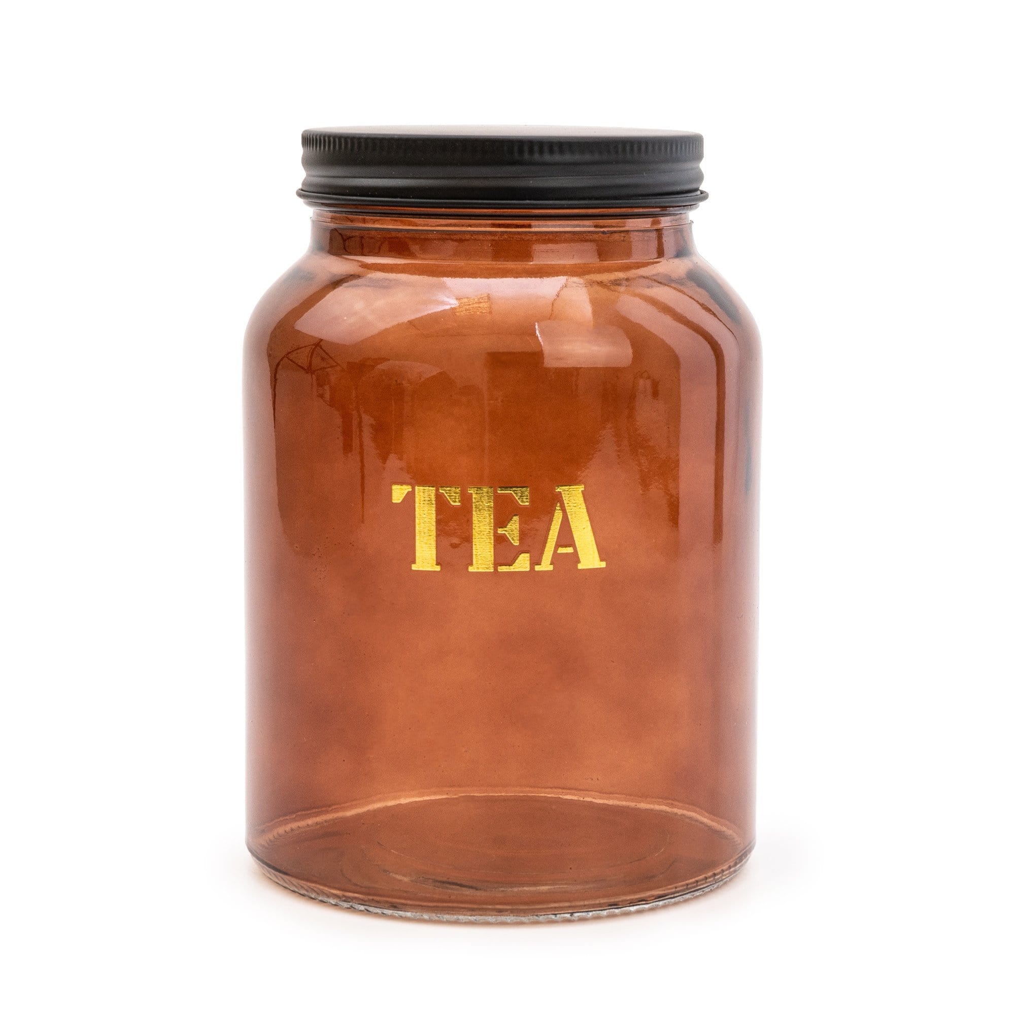 Vintage Style Amber Glass Storage Jar with Gold Detail - Tea - Kate's Cupboard