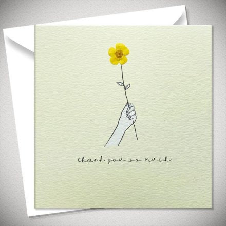 Greeting Card with Envelope - Thank you so Much - Pastel Yellow with Pressed Flower