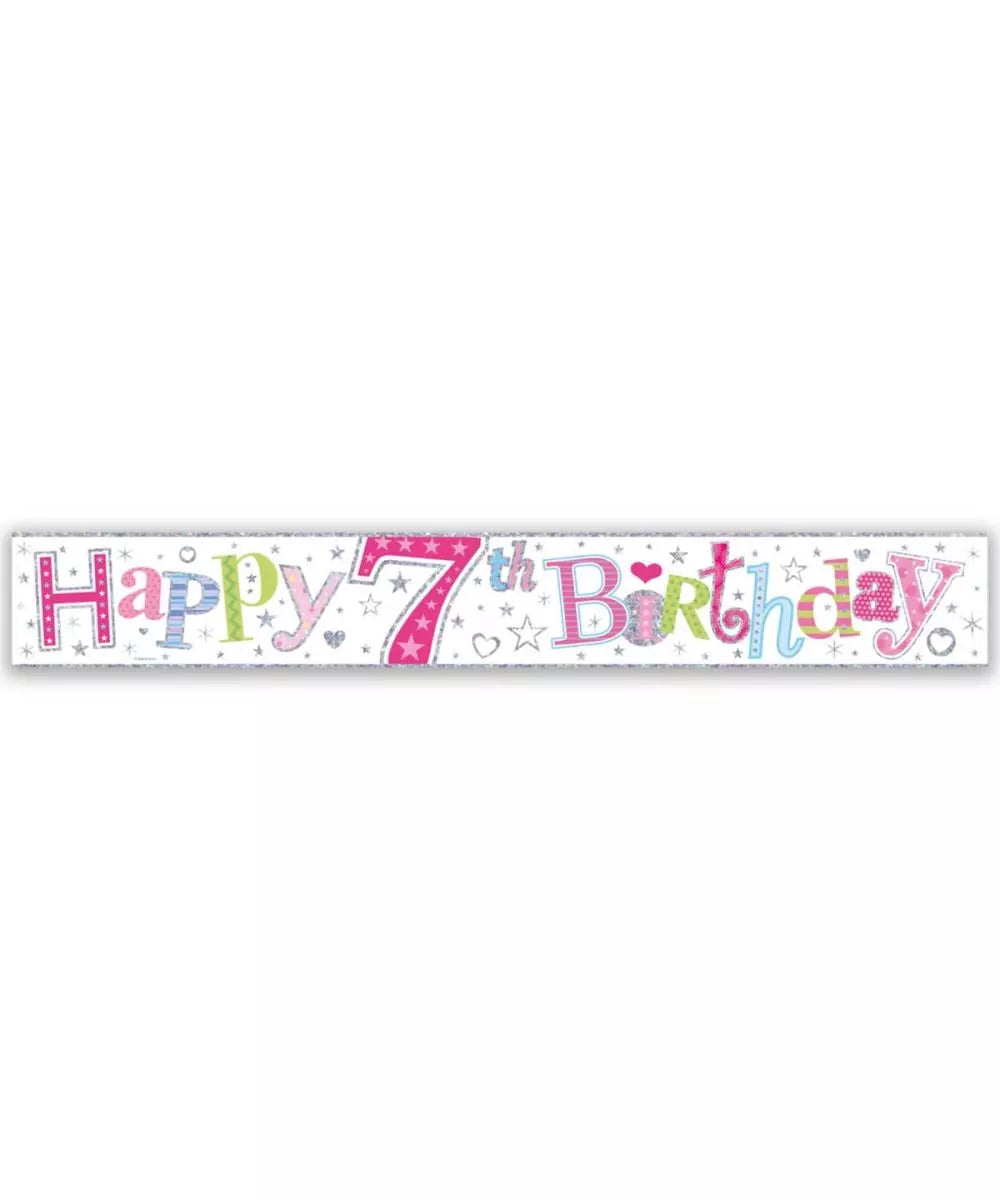 Pink Colourful Theme Age 7 7th Birthday Celebration Happy Birthday Banner