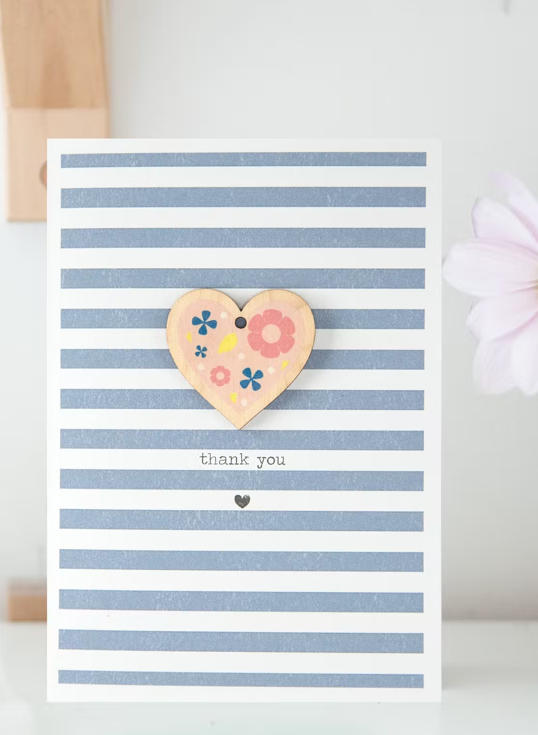 Greeting Card with Envelope -  Thank You with Wooden Heart Detail