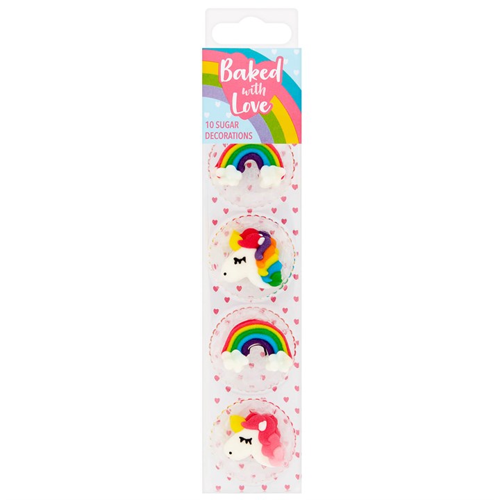 Baked with Unicorn and Rainbow Edible Pipings Cupcake Decorations