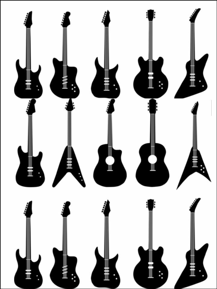 Guitar musical music Silhouettes Edible Printed Cake Decor Topper Icing Sheet Toppers Decoration