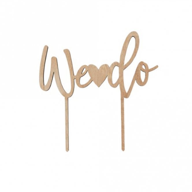 Hootyballoo Wooden We Do Word with Heart Cake Topper